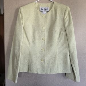 Rafael 2-Piece Skirt Suit Set – Size 6 – Light Yellow/Green Textured Vintage